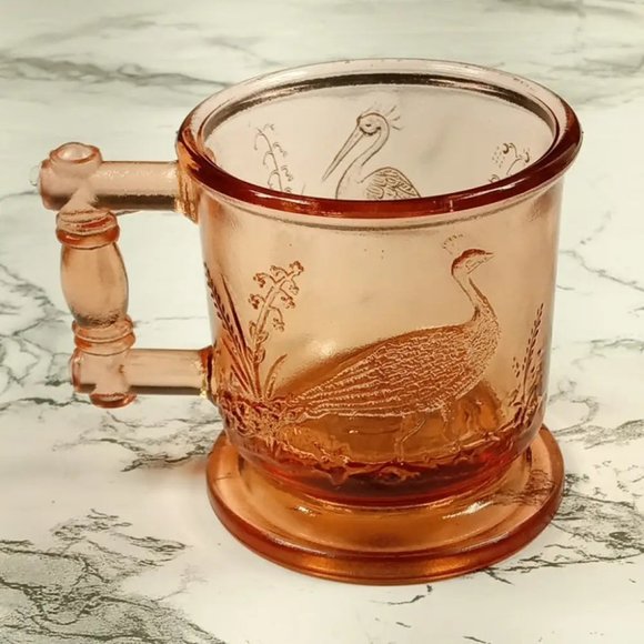 Degenhart Glass Peacock & Stork Cup Trinket Paperweight Vintage - Picture 4 of 6